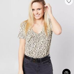 White Crow Leopard Print V-Neck Women's Top